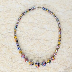 Vintage  Murano Millefiori Italian Colorful Glass Graduated Bead Necklace